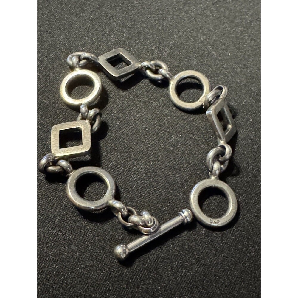 925 7in Toggle Clasp Circle & Triangle Bracelet 2… - image 1